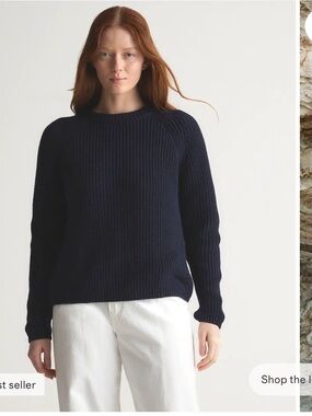 Quince Navy Fisherman Crewneck Sweater in 100% Organic Cotton  - Women